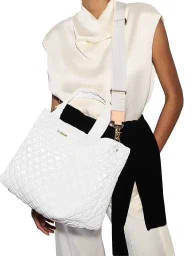 MZ Wallace Women's Small Metro Deluxe Quilted Tote Bag - White | Thumbnail 3