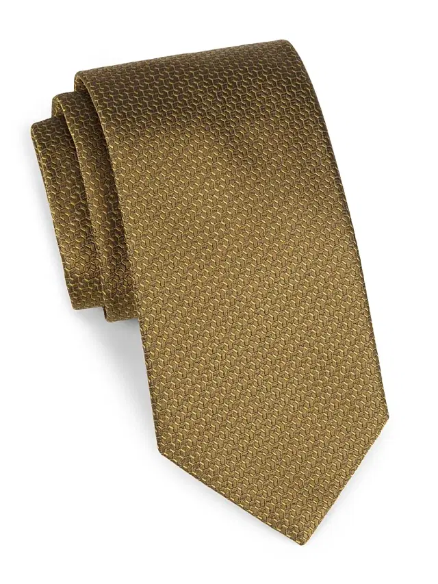 Men's Neat Gemotric Silk Tie - Gold