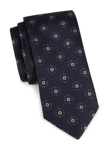 Canali Men's Medallion Silk Tie - Navy | Thumbnail 1 Canali Men's Medallion Silk Tie - Navy | Thumbnail 1