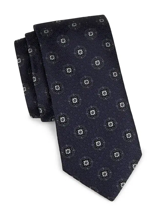 Men's Medallion Silk Tie - Navy Men's Medallion Silk Tie - Navy