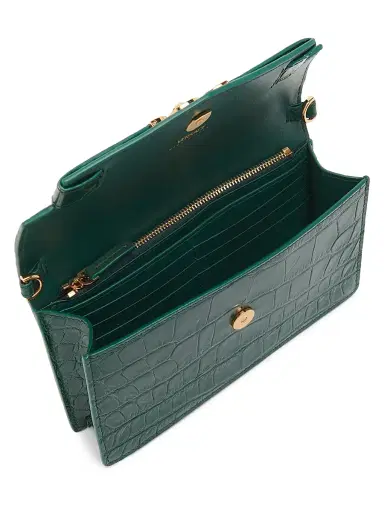 Versace Women's Croc-Embossed Leather Wallet-On-Chain Shoulder Bag - Dark Emerald Gold | Thumbnail 3 Versace Women's Croc-Embossed Leather Wallet-On-Chain Shoulder Bag - Dark Emerald Gold | Thumbnail 3