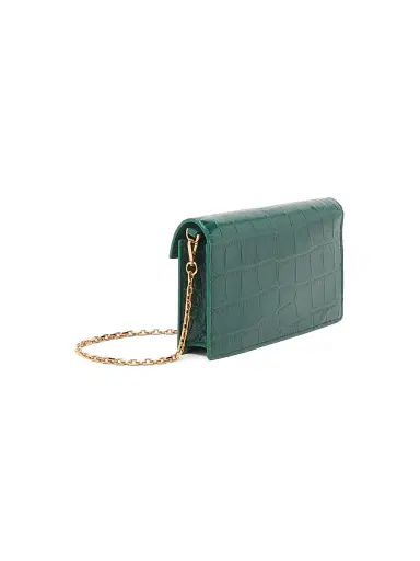 Versace Women's Croc-Embossed Leather Wallet-On-Chain Shoulder Bag - Dark Emerald Gold | Thumbnail 5 Versace Women's Croc-Embossed Leather Wallet-On-Chain Shoulder Bag - Dark Emerald Gold | Thumbnail 5