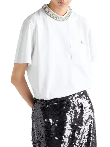 Prada Women's Embroidered Jersey T-Shirt - White | Thumbnail 2 Prada Women's Embroidered Jersey T-Shirt - White | Thumbnail 2