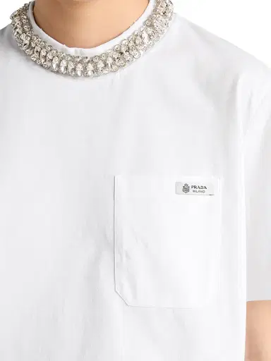 Prada Women's Embroidered Jersey T-Shirt - White | Thumbnail 4 Prada Women's Embroidered Jersey T-Shirt - White | Thumbnail 4