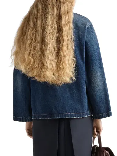 Prada Women's Washed Denim Blouson Jacket - Blue | Thumbnail 4 Prada Women's Washed Denim Blouson Jacket - Blue | Thumbnail 4
