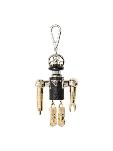 Prada Women's Robot Saffiano Leather Key Ring Charm - Black | Thumbnail 1