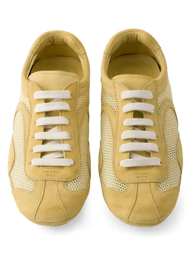 Prada Women's Montecarlo Suede and Mesh Sneakers - Yellow | Thumbnail 4