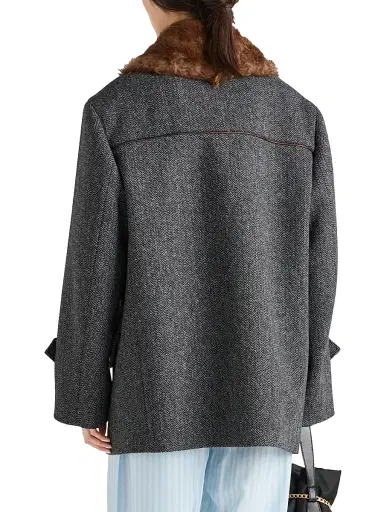 Prada Women's Double-Breasted Chevron Peacoat - Grey | Thumbnail 3