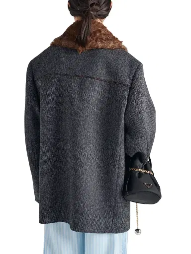 Prada Women's Double-Breasted Chevron Peacoat - Grey | Thumbnail 4