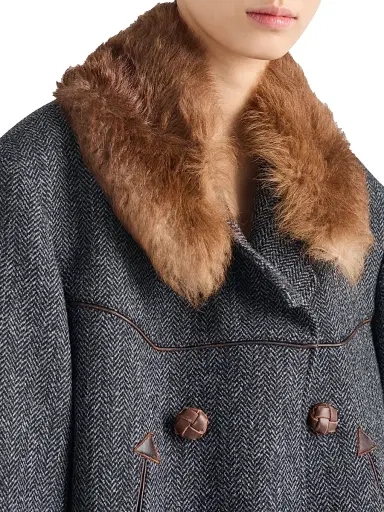 Prada Women's Double-Breasted Chevron Peacoat - Grey | Thumbnail 5