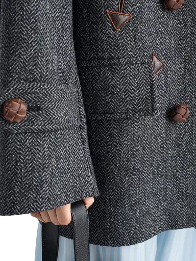 Prada Women's Double-Breasted Chevron Peacoat - Grey | Thumbnail 6