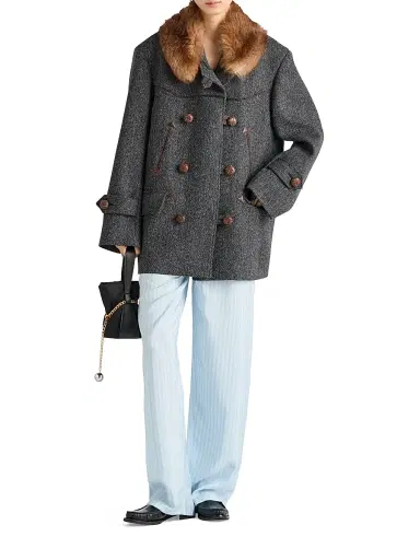 Prada Women's Double-Breasted Chevron Peacoat - Grey | Thumbnail 7