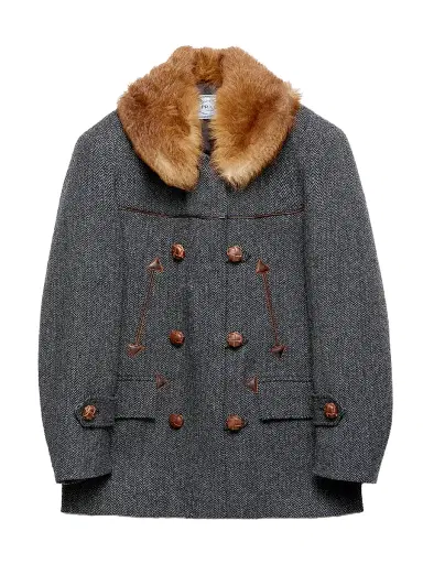 Prada Women's Double-Breasted Chevron Peacoat - Grey | Thumbnail 1