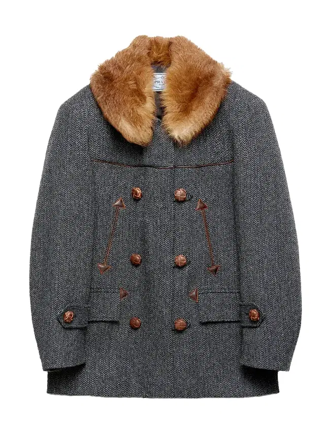 Women's Double-Breasted Chevron Peacoat - Grey