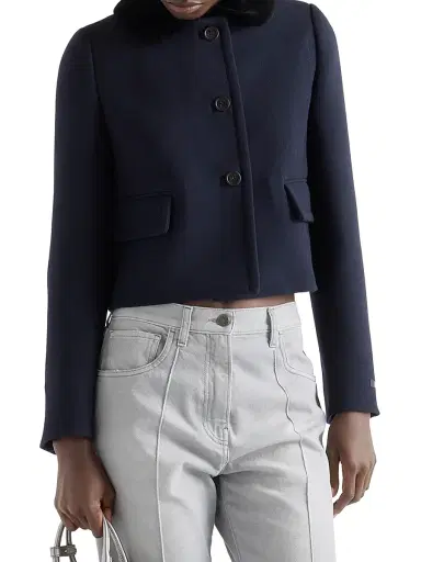 Prada Women's Single-Breasted Natté Fabric Jacket - Blue | Thumbnail 2 Prada Women's Single-Breasted Natté Fabric Jacket - Blue | Thumbnail 2