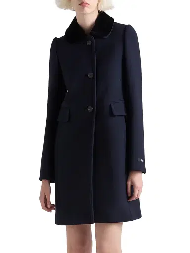 Prada Women's Single-Breasted Natté Fabric Coat - Blue | Thumbnail 2 Prada Women's Single-Breasted Natté Fabric Coat - Blue | Thumbnail 2