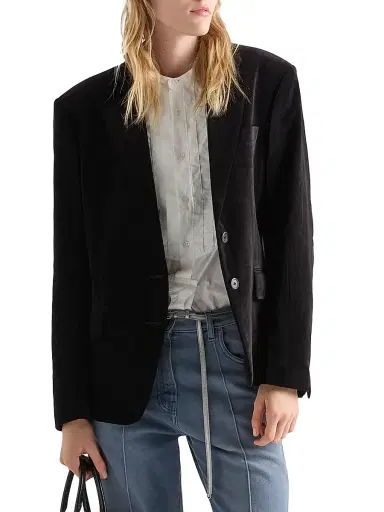 Prada Women's Single-Breasted Velvet Jacket - Black | Thumbnail 2