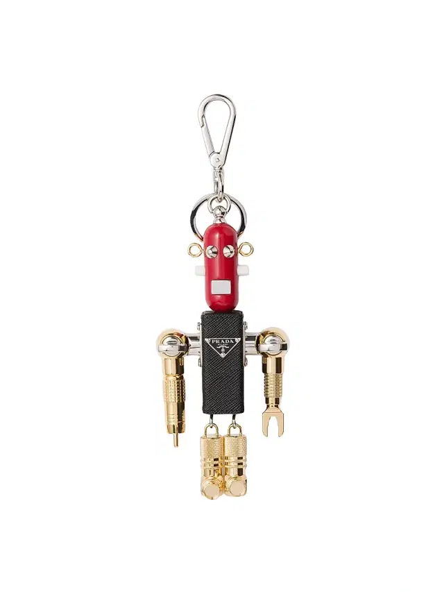 Prada Women's Robot Saffiano Leather Key Ring Charm - Black