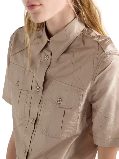 Prada Women's Short-Sleeved Taffeta Shirt - Beige | Thumbnail 4 Prada Women's Short-Sleeved Taffeta Shirt - Beige | Thumbnail 4