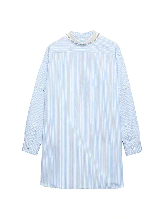 Women's Embroidered Striped Poplin Top - Blue