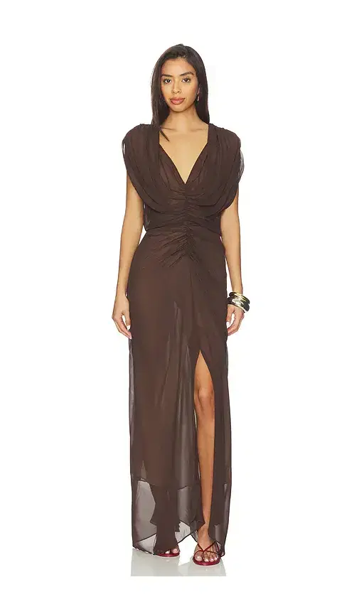 Ruched V Neck Gown