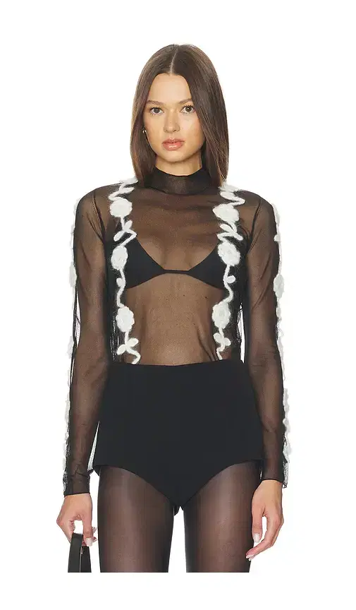 Ganni Sheer Flower Crochet Applique Top