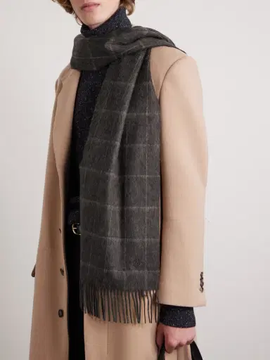 dunhill Fringed Checked Cashmere Scarf - Men | Thumbnail 3 dunhill Fringed Checked Cashmere Scarf - Men | Thumbnail 3