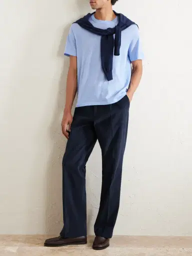 Saman Amel Straight-Leg Pleated Peached Cotton-Blend Trousers - Men | Thumbnail 2