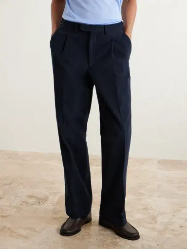 Saman Amel Straight-Leg Pleated Peached Cotton-Blend Trousers - Men | Thumbnail 3