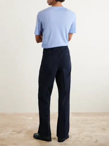 Saman Amel Straight-Leg Pleated Peached Cotton-Blend Trousers - Men | Thumbnail 4
