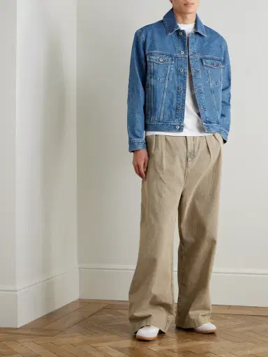Loewe Anagram Leather-Trimmed Embroidered Denim Trucker Jacket - Men | Thumbnail 2