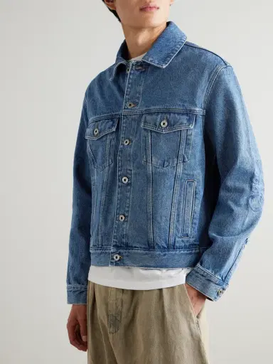Loewe Anagram Leather-Trimmed Embroidered Denim Trucker Jacket - Men | Thumbnail 3
