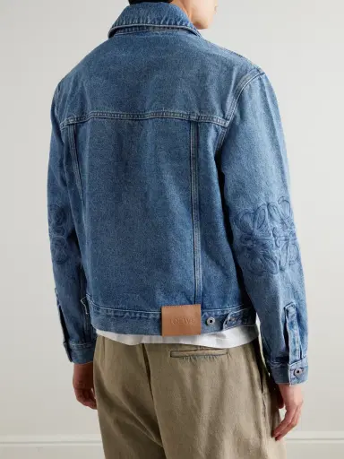 Loewe Anagram Leather-Trimmed Embroidered Denim Trucker Jacket - Men | Thumbnail 4