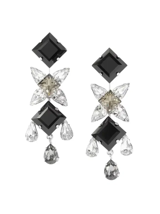 Raina Rhodium-plated Onyx And Crystal Earrings