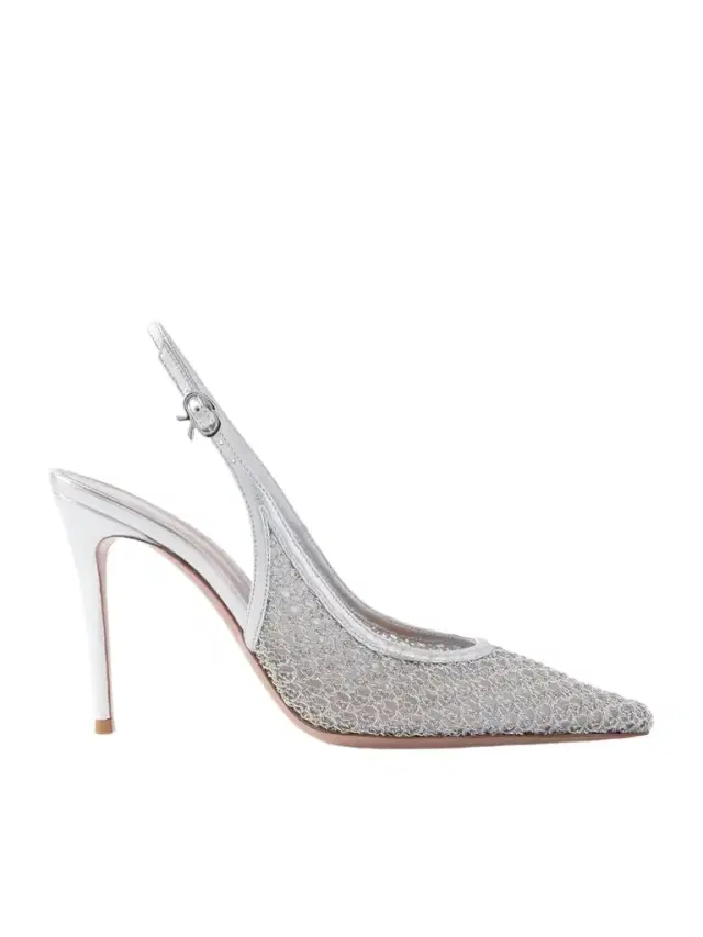 Itaca 95 Metallic Leather-trimmed Embellished Mesh Slingback Pumps
