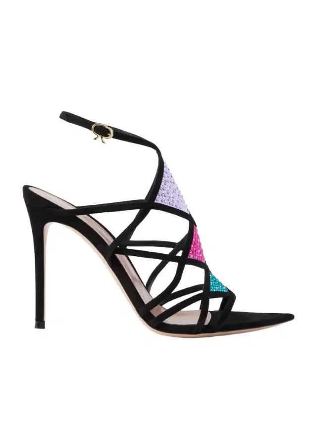 105 Embellished Mesh And Suede Sandals