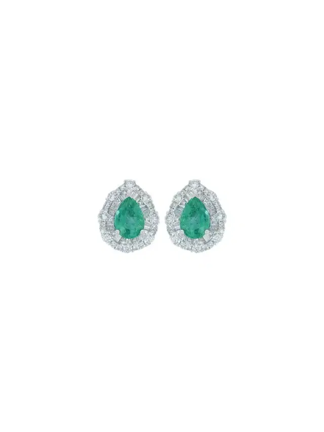 1.81ct Diamond Emerald 18K Gold Pear Halo Earrings