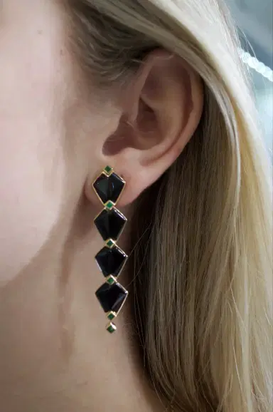 Wish Fine Jewelry 14.60ct Onyx Emerald 18K Gold Statement Earrings | Thumbnail 2
