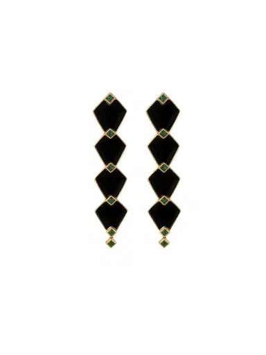 Wish Fine Jewelry 14.60ct Onyx Emerald 18K Gold Statement Earrings | Thumbnail 1