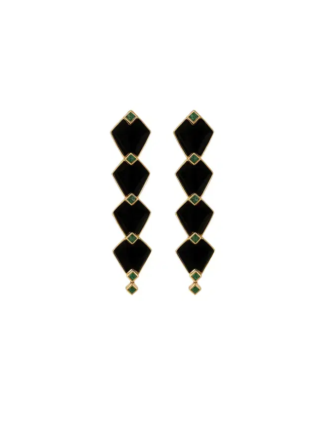 14.60ct Onyx Emerald 18K Gold Statement Earrings