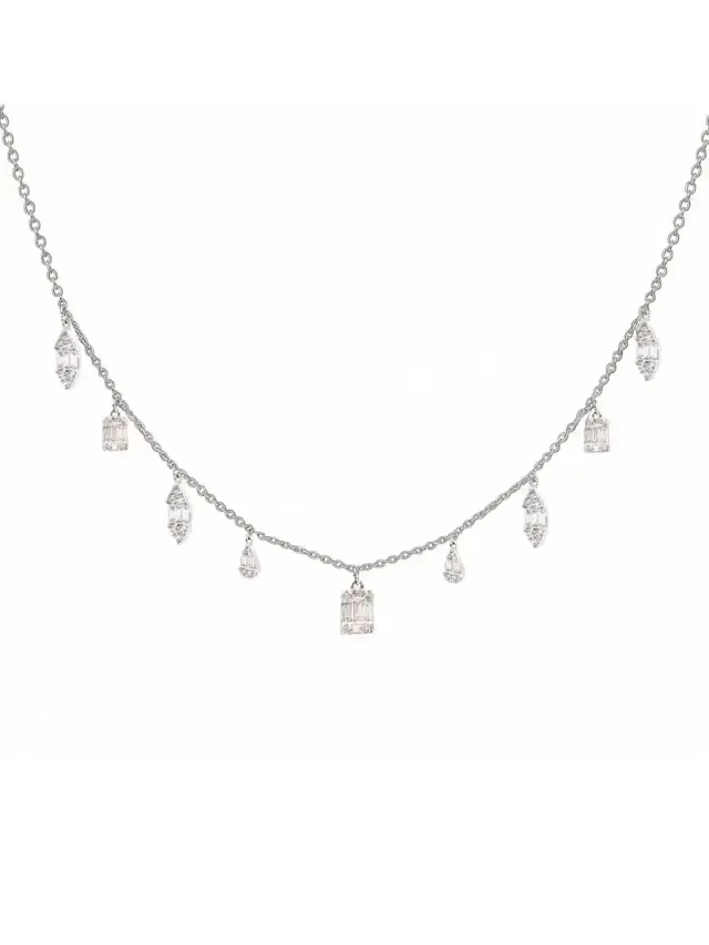 2.00ct Diamond 18K Gold Multi Shaped Dangle Drop Necklace