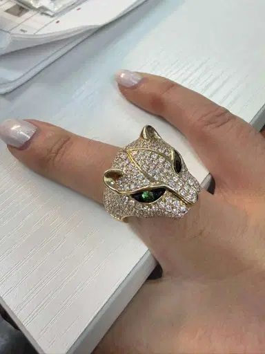 Wish Fine Jewelry 2.21ct Diamond Tsavorite 14K Gold Pave Panther Ring | Thumbnail 2