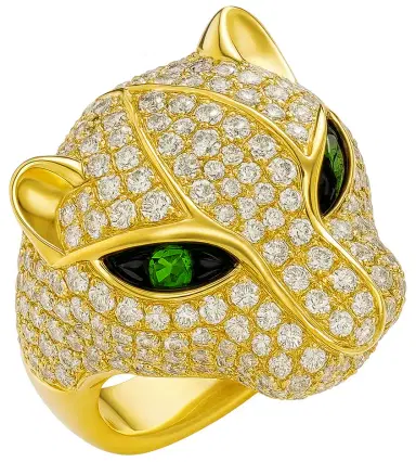 Wish Fine Jewelry 2.21ct Diamond Tsavorite 14K Gold Pave Panther Ring | Thumbnail 1