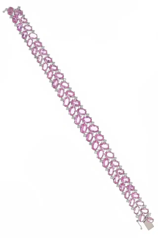 Pink Sapphire  DiamondThree Row Bracelet