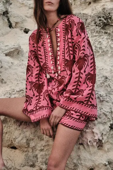 Johanna Ortiz Wild Savannah Tunic Dress - Pink Cherry | Thumbnail 2