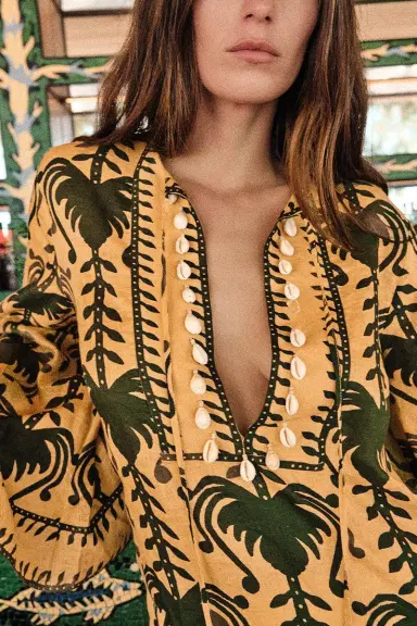 Johanna Ortiz Wild Savannah Tunic Dress - Yellow Light Green | Thumbnail 3