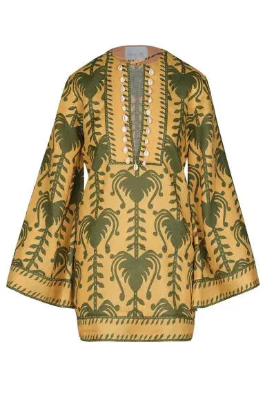 Johanna Ortiz Wild Savannah Tunic Dress - Yellow Light Green | Thumbnail 1
