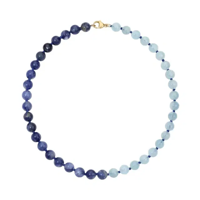 Stephanie Gottlieb Kendall Two Tone Aquamarine and Sodalite Beaded Necklace