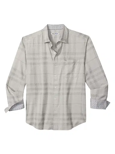 Tommy Bahama Men's Silver Mist Plaid Long-Sleeve Shirt - Silver Streak - Size Large | Thumbnail 1