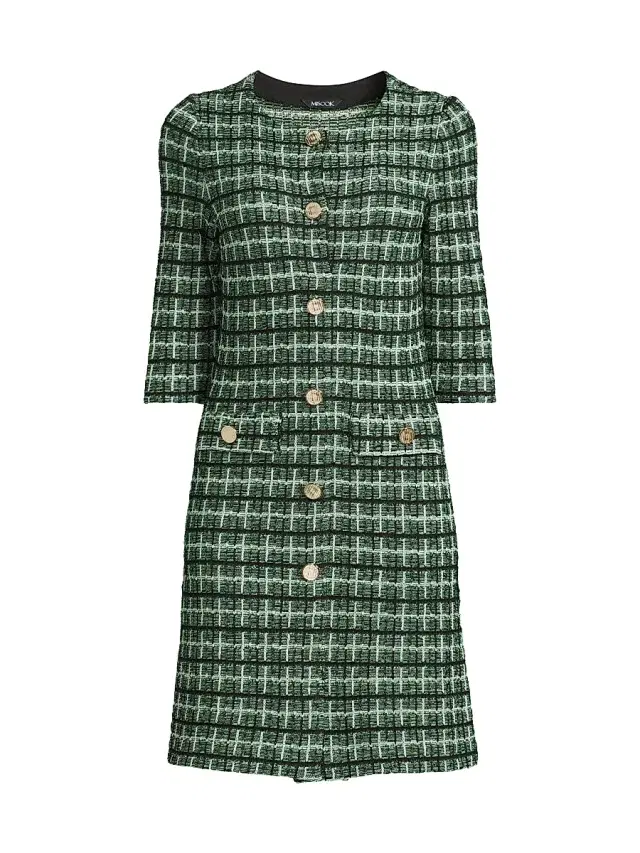 Misook Women's Plaid Multi-Stitch Knit Minidress - Dk Ivy Agave Black